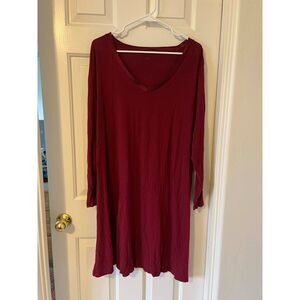 3XL Maroon Red Bamboo Viscose Nightgown Pajamas Long Sleeve Stretchy Soft